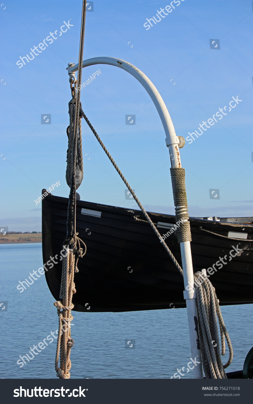 Black Painted Wooden Lifeboat On Davits Stock Photo Edit Now