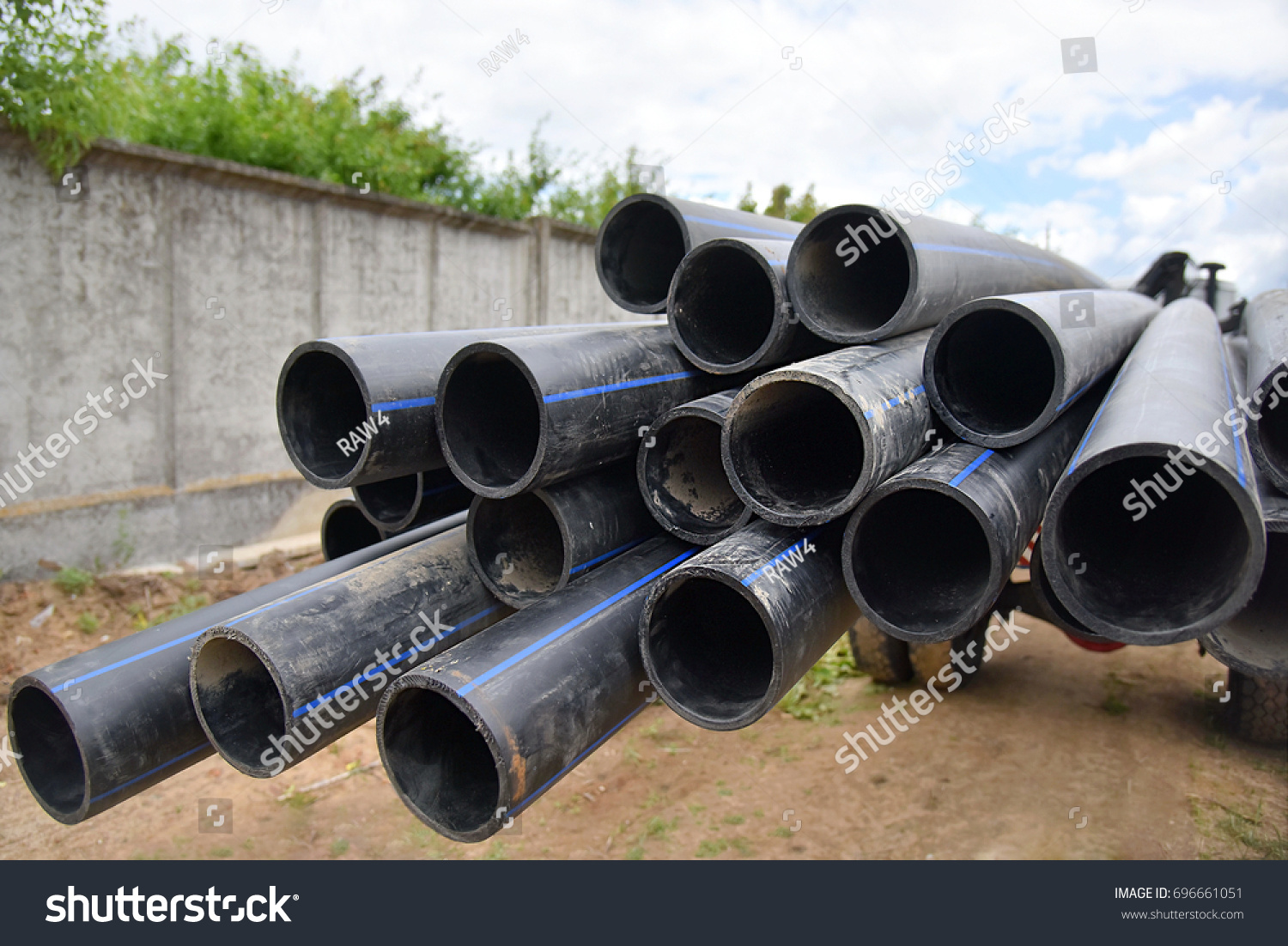 Black Plastic Pipe Sewers Small Diameter Stock Photo Edit Now 696661051