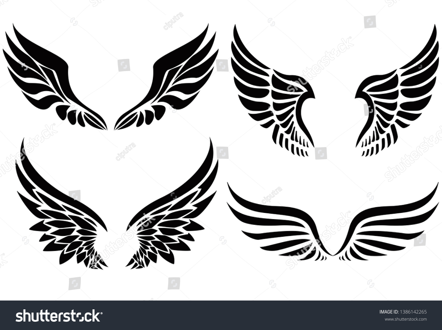 Black Silhouette Wings Emblem Collection Stock Illustration 1386142265