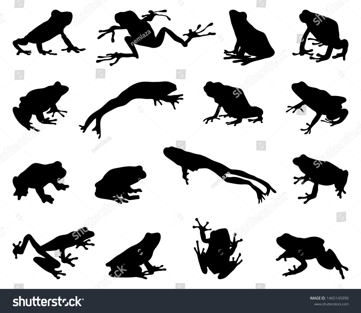 Black Silhouettes Frogs On White Background Stock Illustration 1465145999