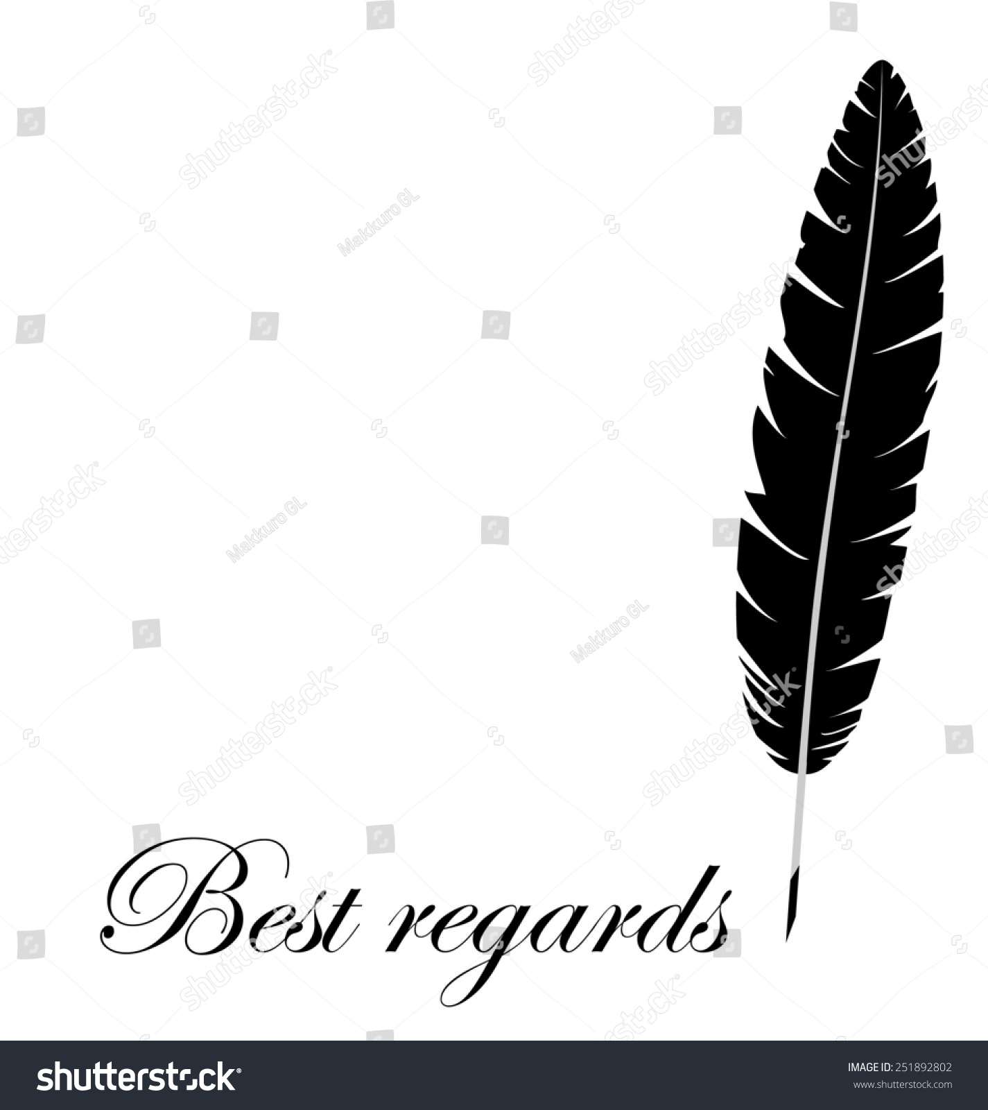 Black Single Feather Inscription Best Regards Stock Illustration