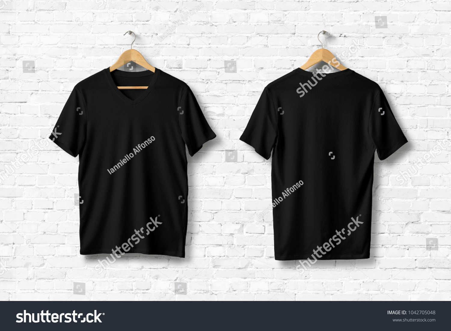 Download Black V Neck T Shirts Mockup Hanging On 스톡 일러스트 1042705048 ...