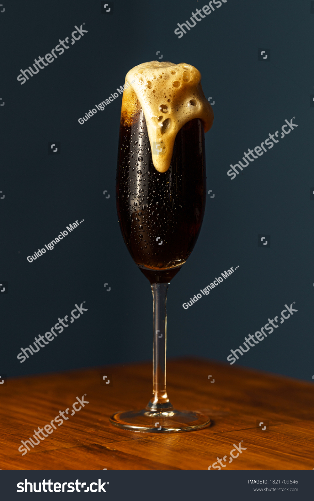 1 259 Black Velvet Drink Images Stock Photos Vectors Shutterstock   Stock Photo Black Velvet Cocktail Stout Beer And Champagne Cocktail On Wooden Bar 1821709646 