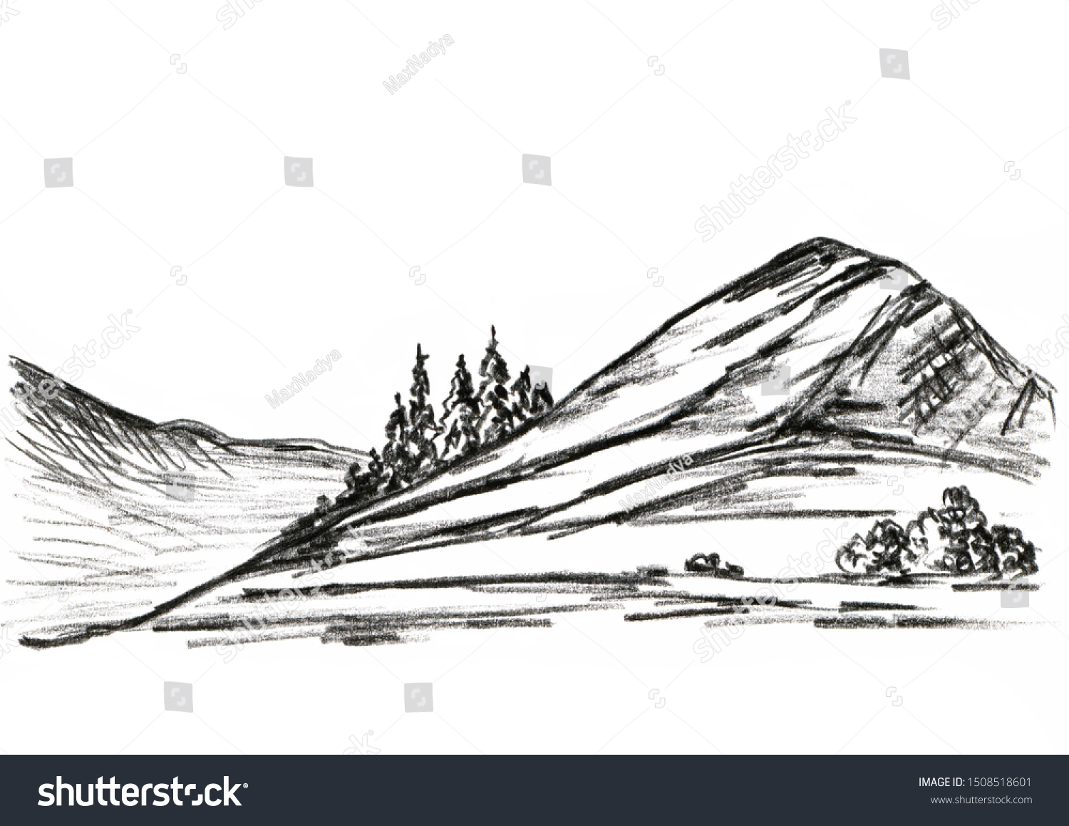 Blackwhite Graphic Drawing Charcoal Pencil Mountain Stock Illustration 1508518601