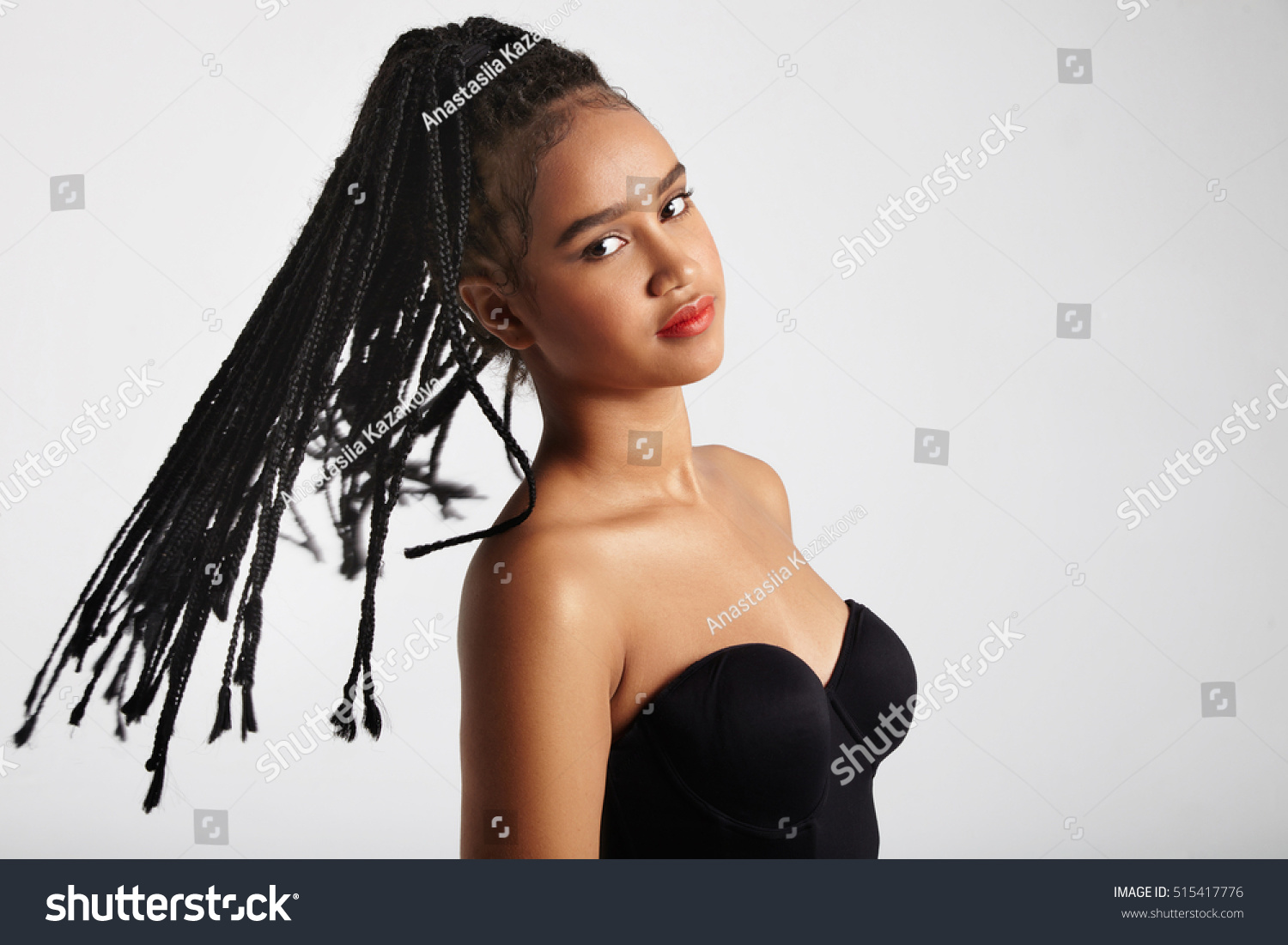 Black Woman Shakes Her Head Braids Stock Photo (Edit Now) 515417776