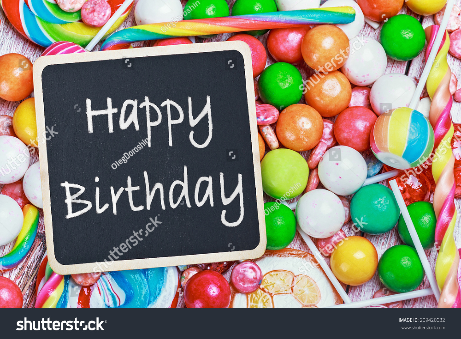Blackboard Congratulations Happy Birthday On Candy Stock Photo