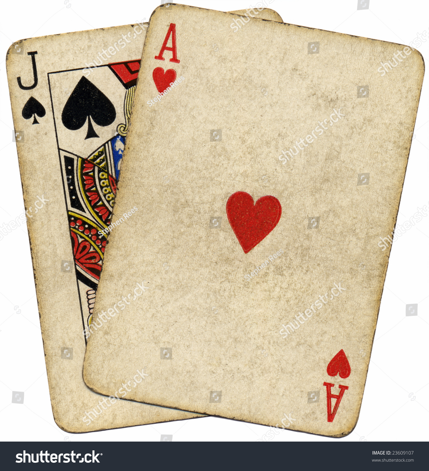 Blackjack Vintage Dirty Cards Isolated Over Stock Photo 23609107 ...