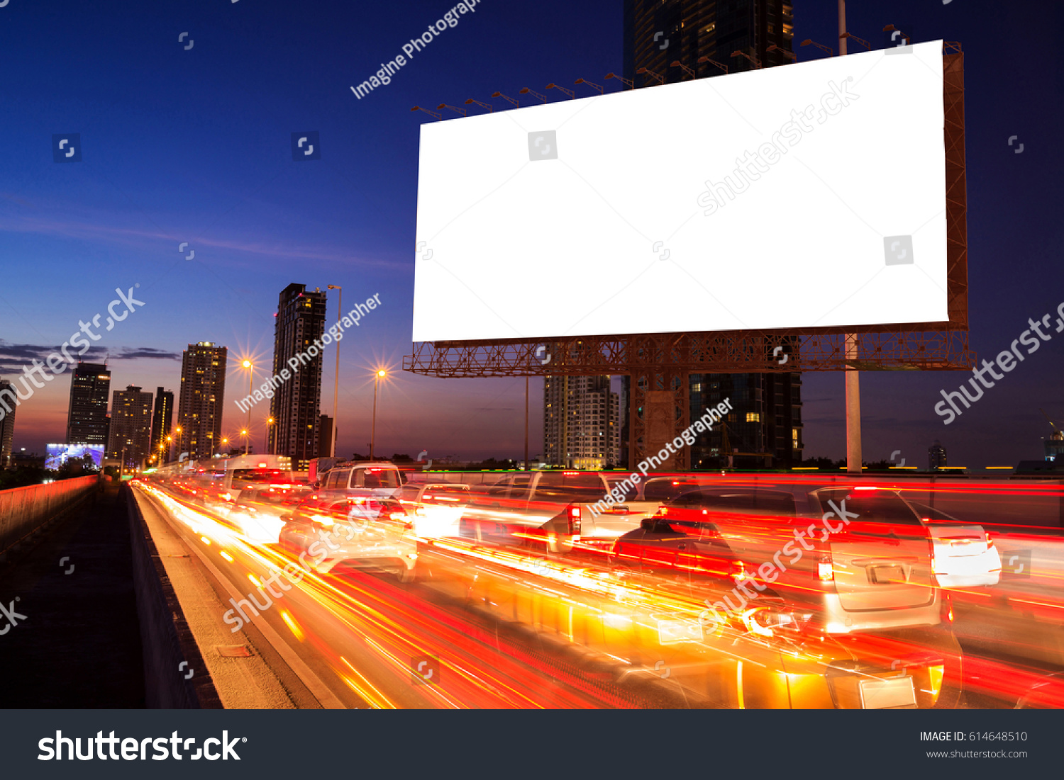 Blank Billboard On Light Trails Street Stock Photo (Edit Now) 614648510