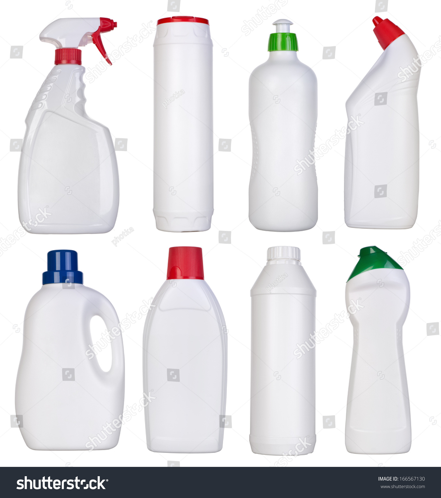 Blank Bottles Of Cleaning Supplies Isolated On White Background Stock ...