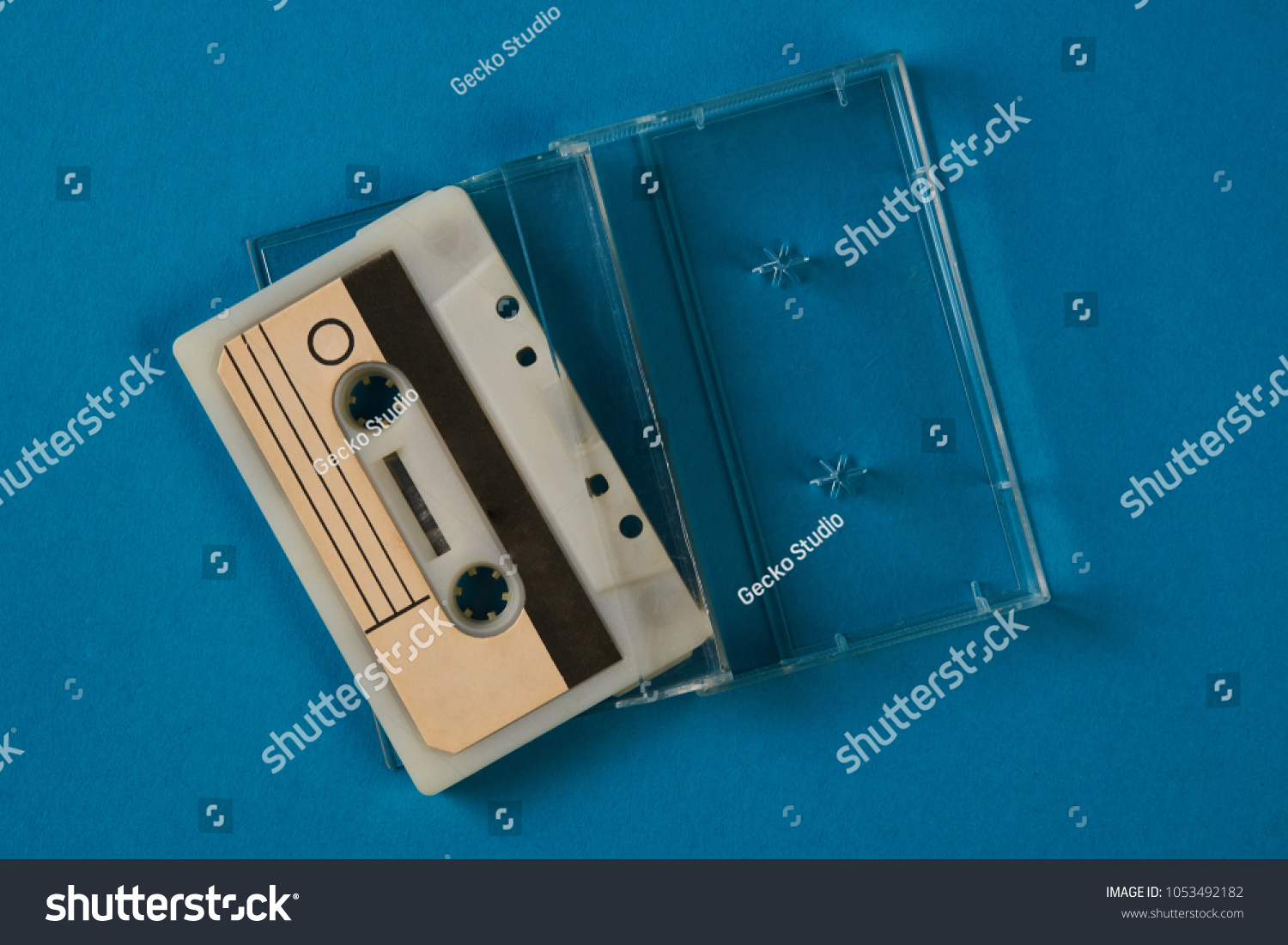 Download Blank Cassette Tape Box On Blue Stock Photo Edit Now 1053492182