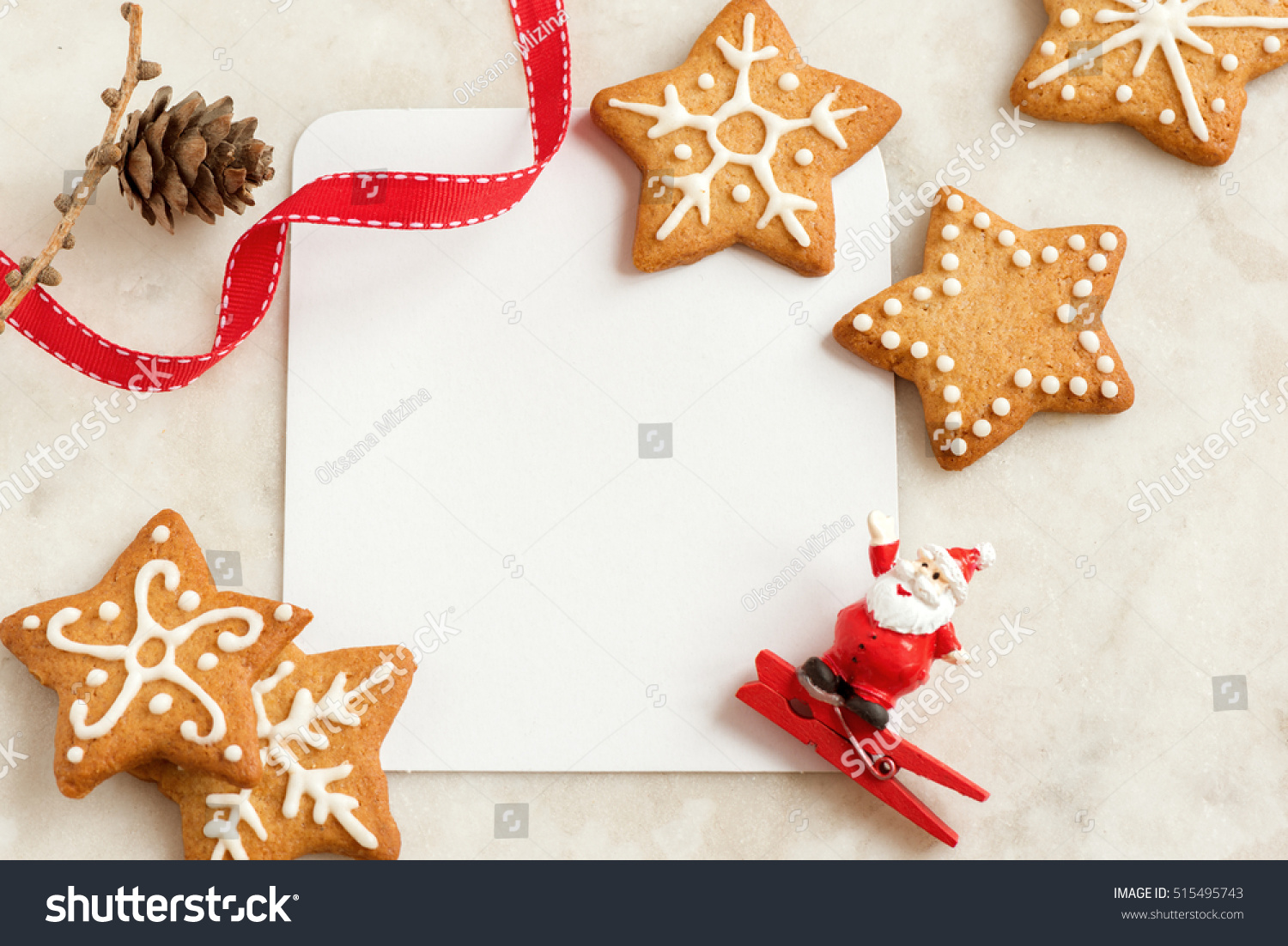 Blank Christmas Card For Text With Homemade Gingerbread Cookies And Christmas Decor Stock Photo