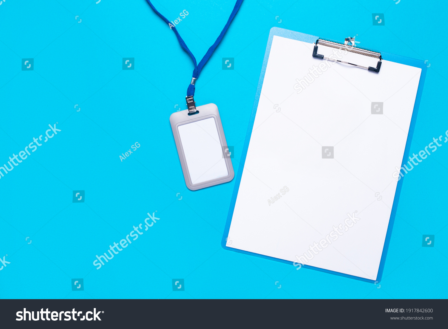 Blank Clipboard Plastic Name Badge Blue Stock Photo 1917842600