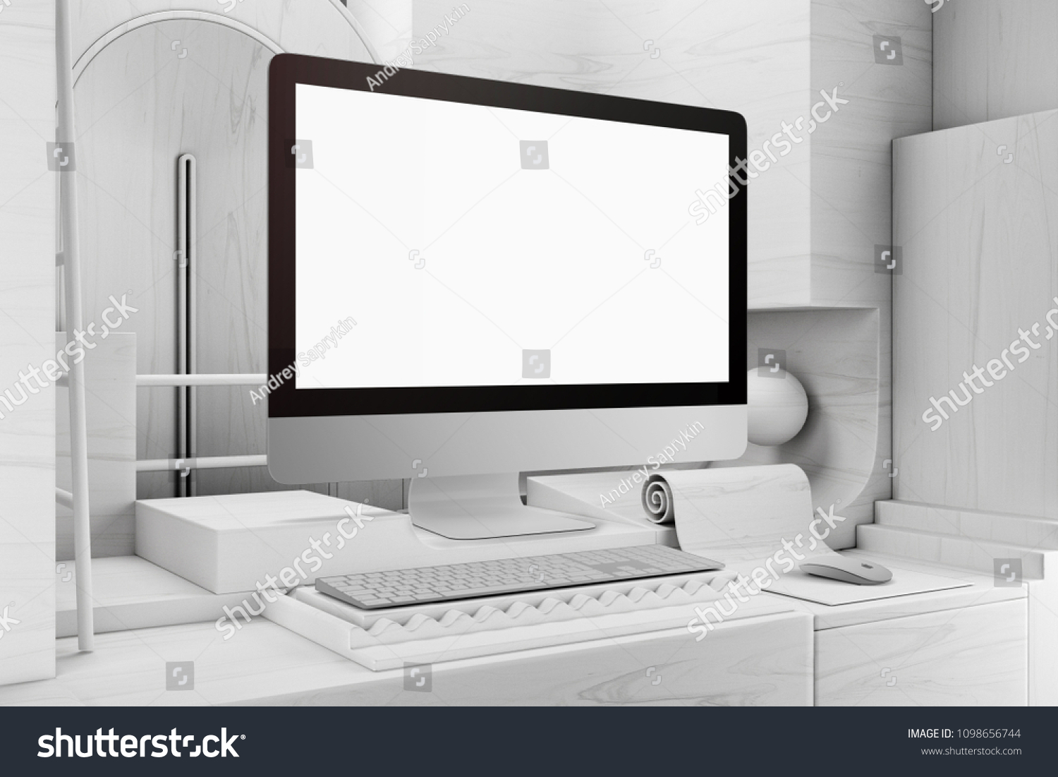 Blank Computer Desktop Mockup Keyboard Mouse Stock Illustration