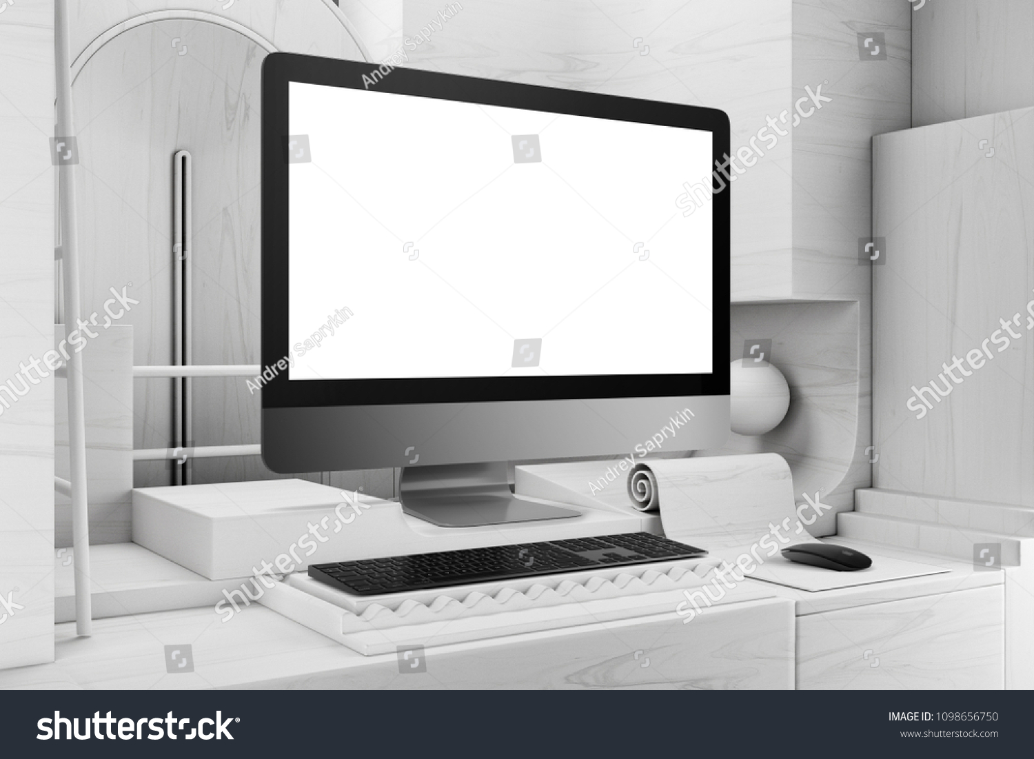 Blank Dark Computer Desktop Keyboard Mouse Stock Illustration