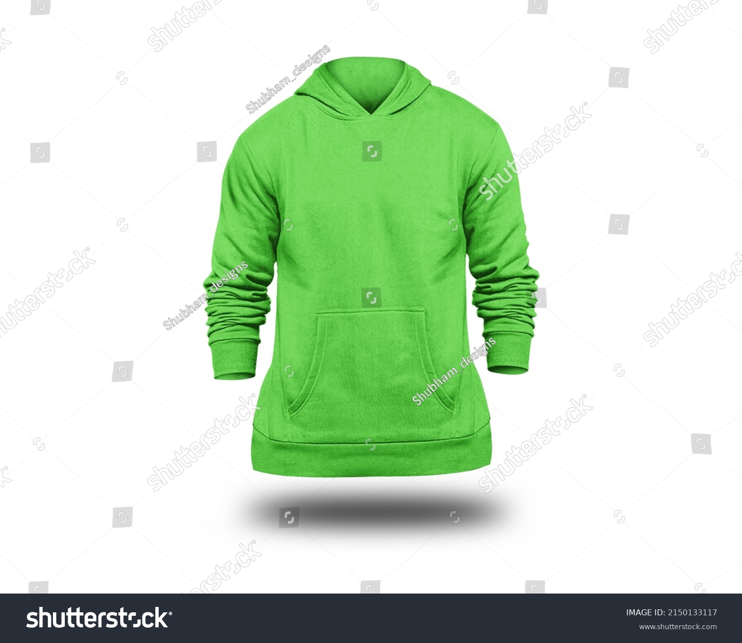 Blank Green Hoodie Mock Template Front Stock Photo 2150133107