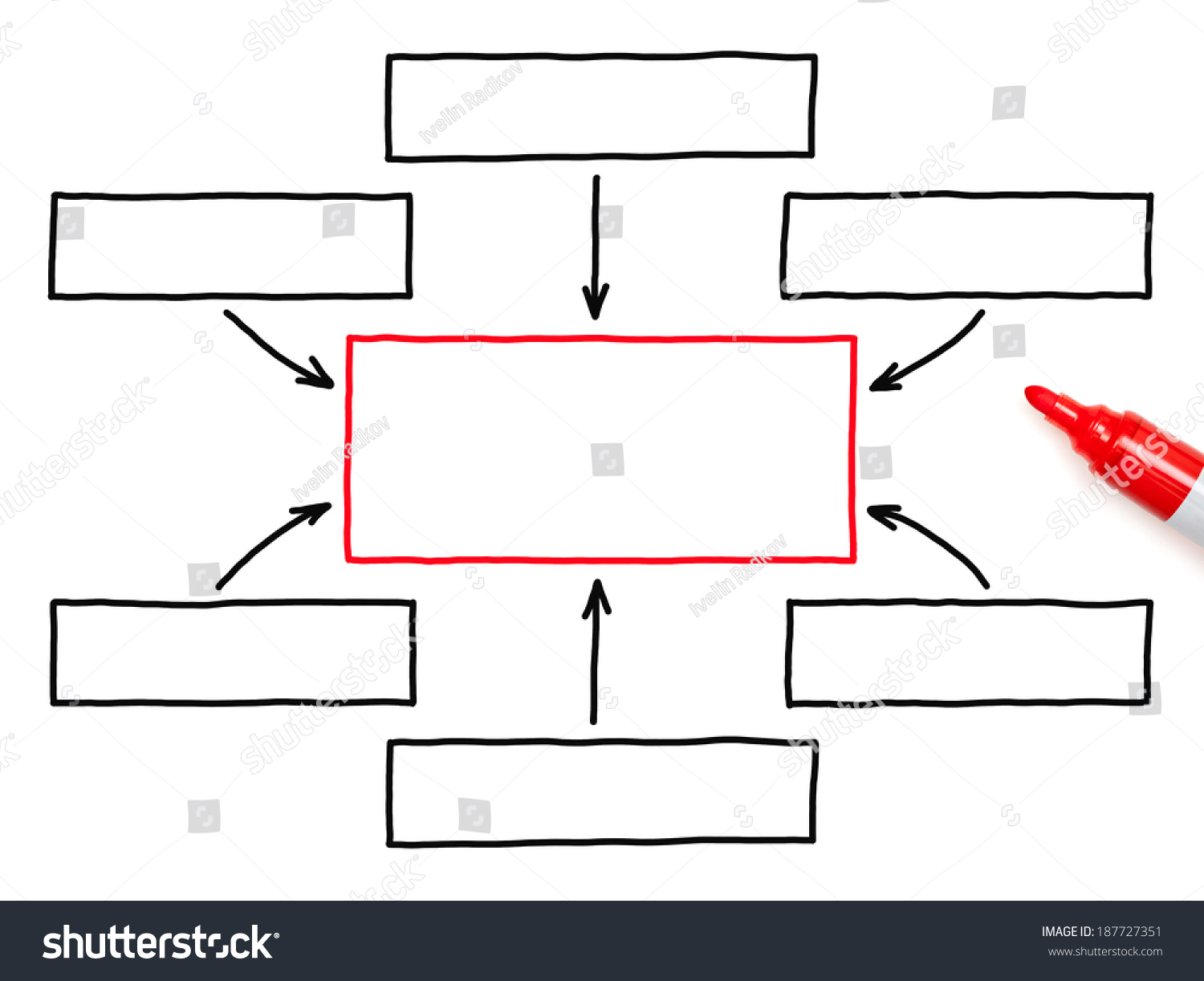 Blank Handdrawn Flow Chart With Red Marker On White Paper. Stock Photo ...