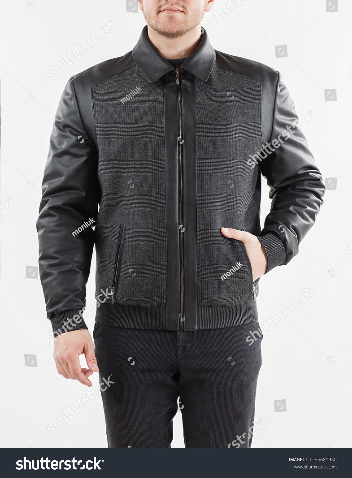 Blank Leather Jacket Mock Front Back Stock Photo Edit Now 1295681950