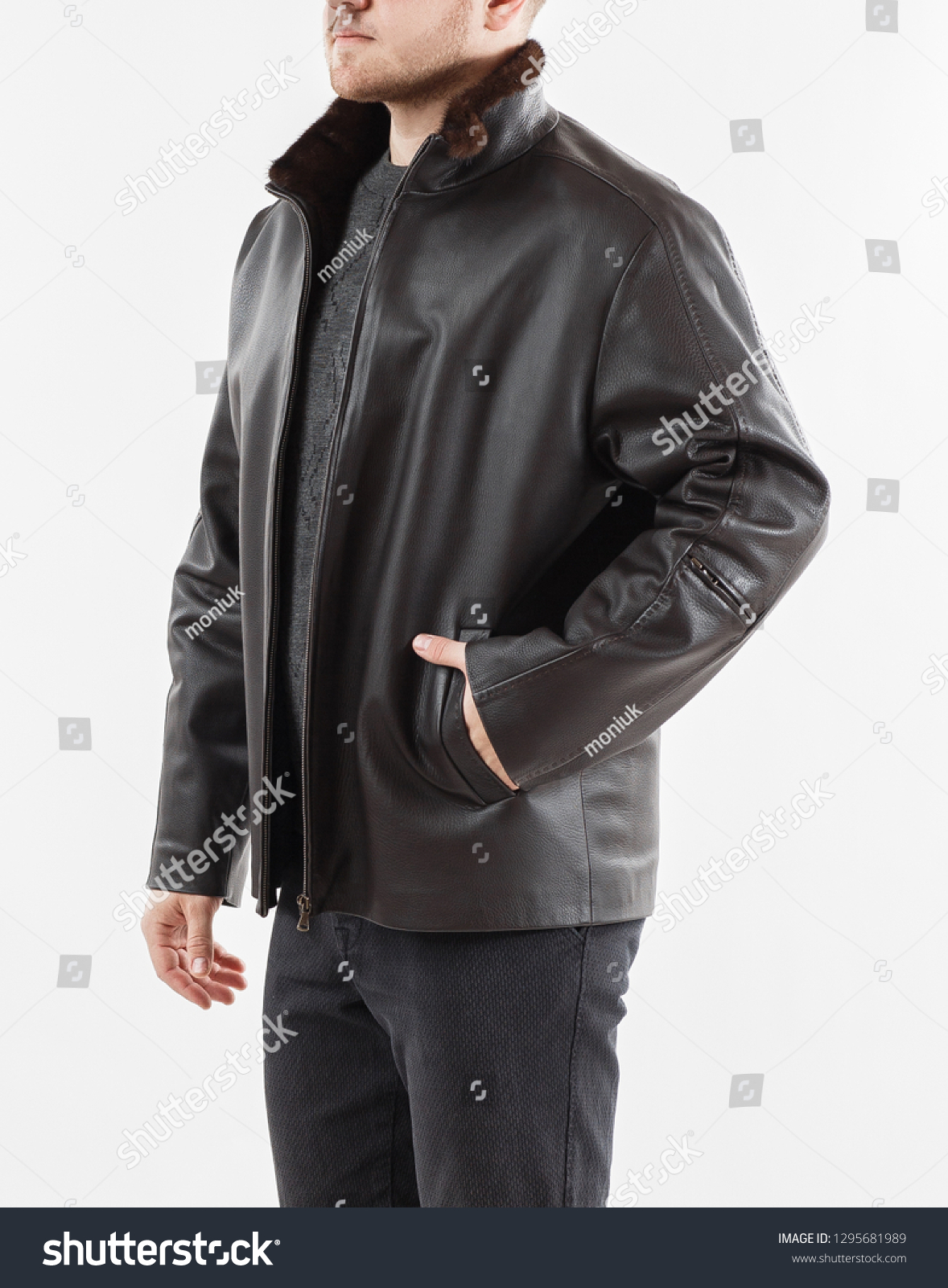 Download Blank Leather Jacket Mock Front Back Stock Photo Edit Now 1295681989