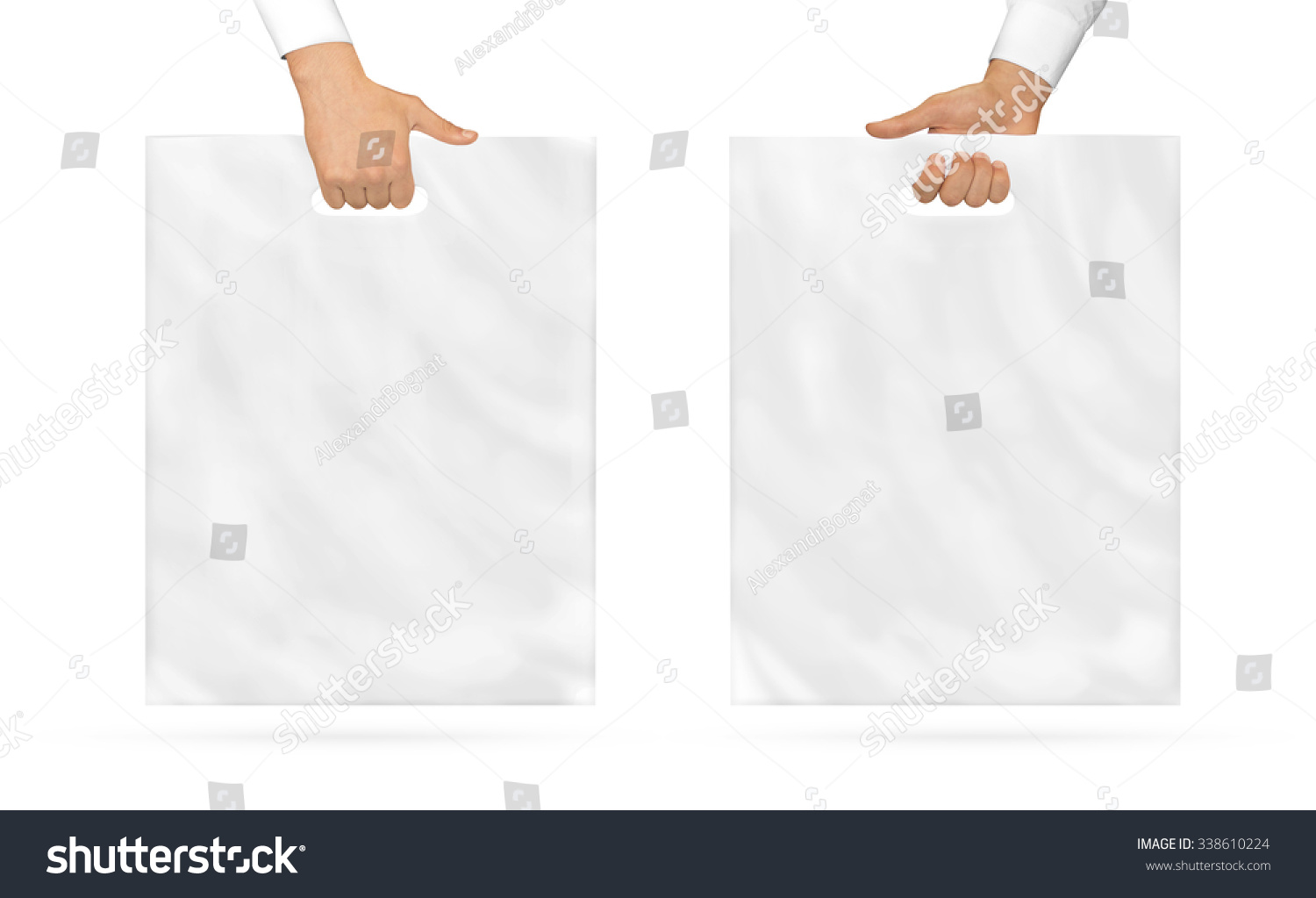 Download Blank Plastic Bag Mock Holding Hand Stock Photo 338610224 ...