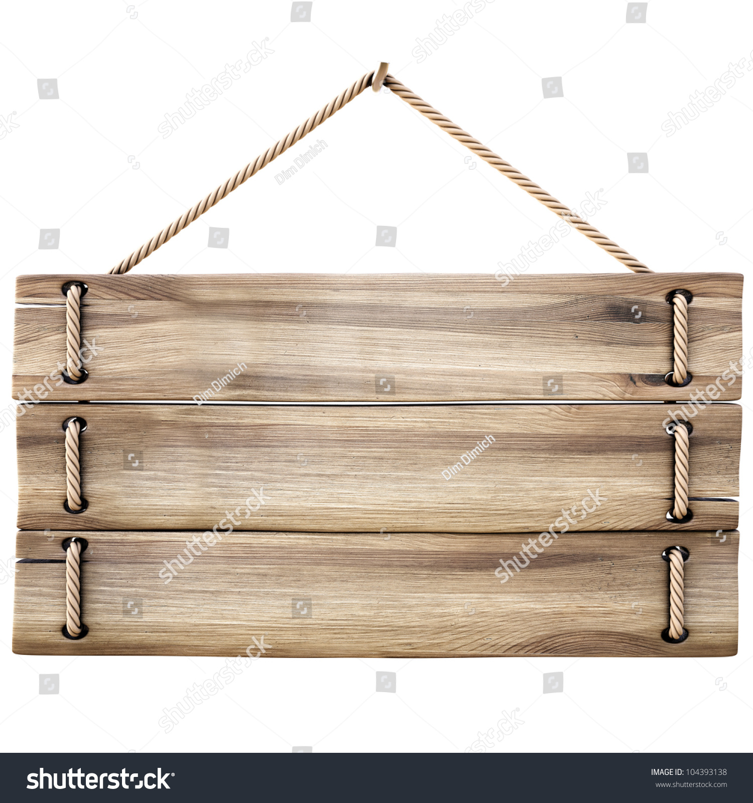 Blank Wooden Sign Hanging On A Rope. Isolated On White. Stock Photo ...