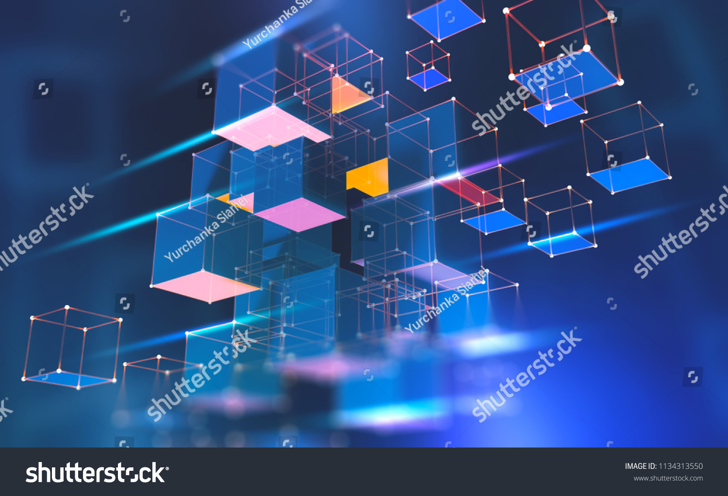 Blockchainテクノロジー サイバー空間の情報ブロック 分散ネットワーク 技術的背景に3dイラスト のイラスト素材