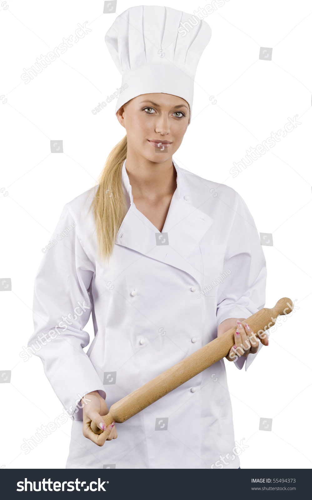 Blond Young Woman White Chef Dress Stock Photo 55494373 - Shutterstock