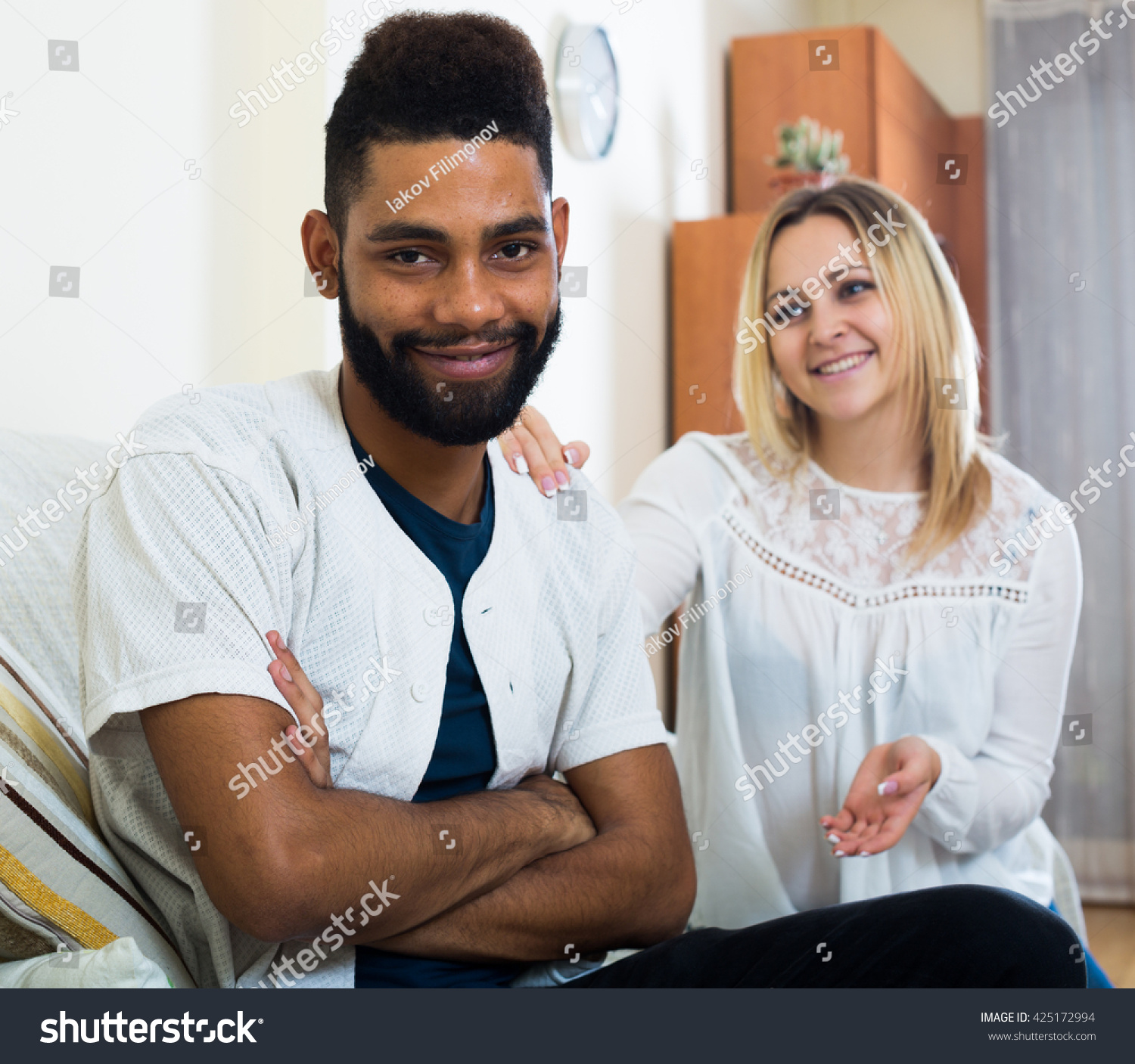 Blonde Girl Asking Black Guy Forgiveness Stock Photo Edit Now
