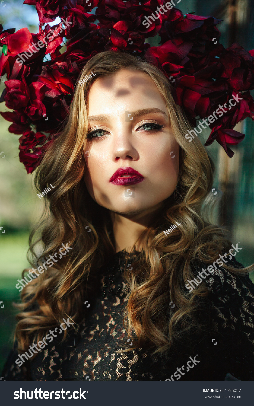 Blonde Girl Dark Lip Headdress Dark Stock Photo Edit Now 651796057