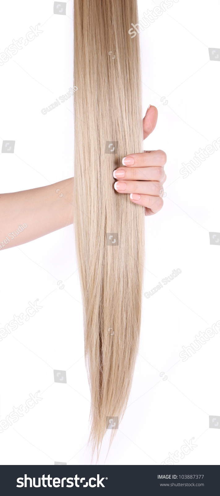Blonde Hair Extensions Female Hand Isolated Stock Photo 103887377