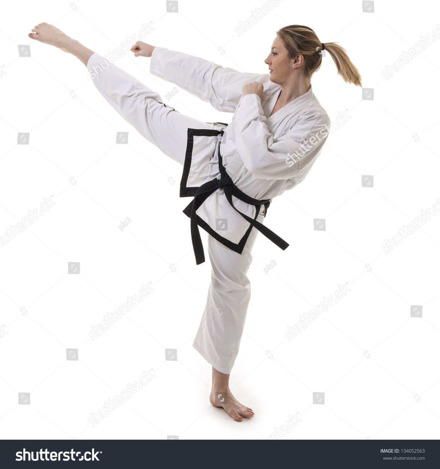 Blonde Martial Arts Girl Kimono Exercising Stock Photo 134052563 ...