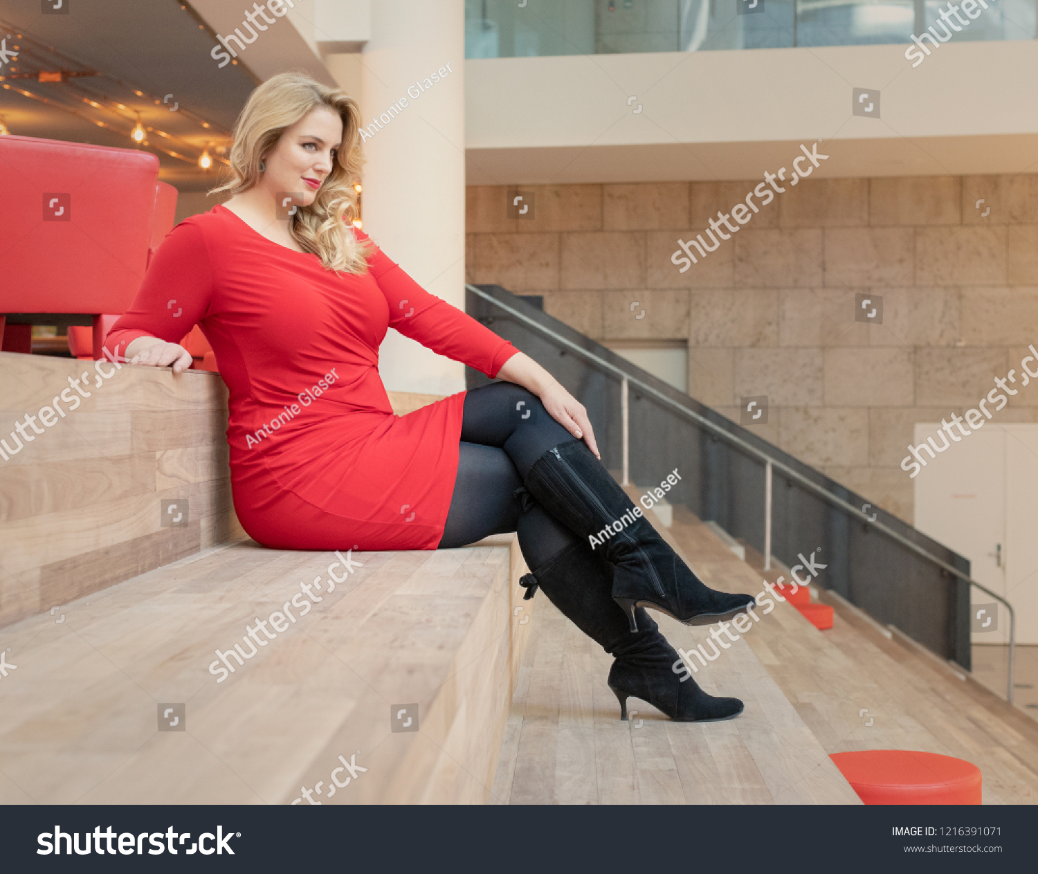 red dress and black boots