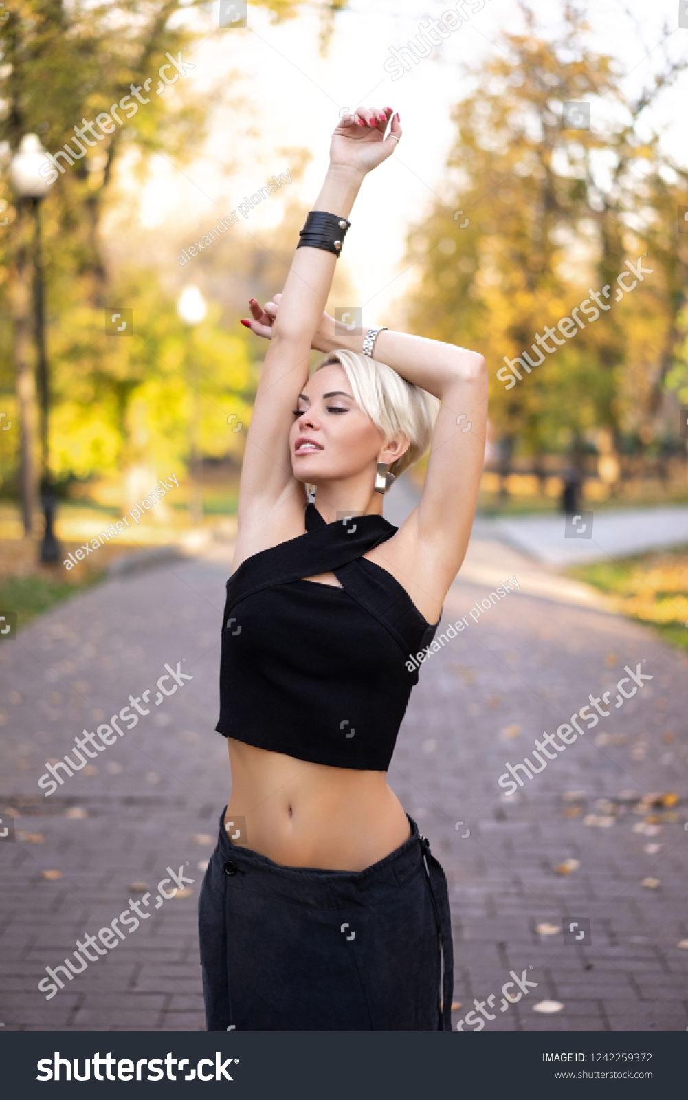 Blonde Short Hair Chic Clothes Park Stock Photo Edit Now 1242259372