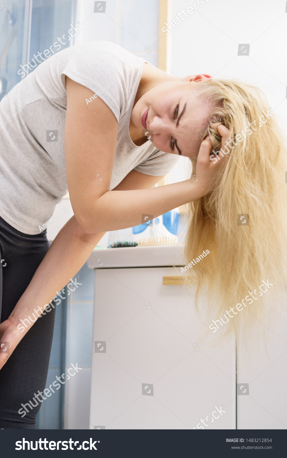 Blonde Woman Having Problems Greasy Oily Stock Photo Edit Now