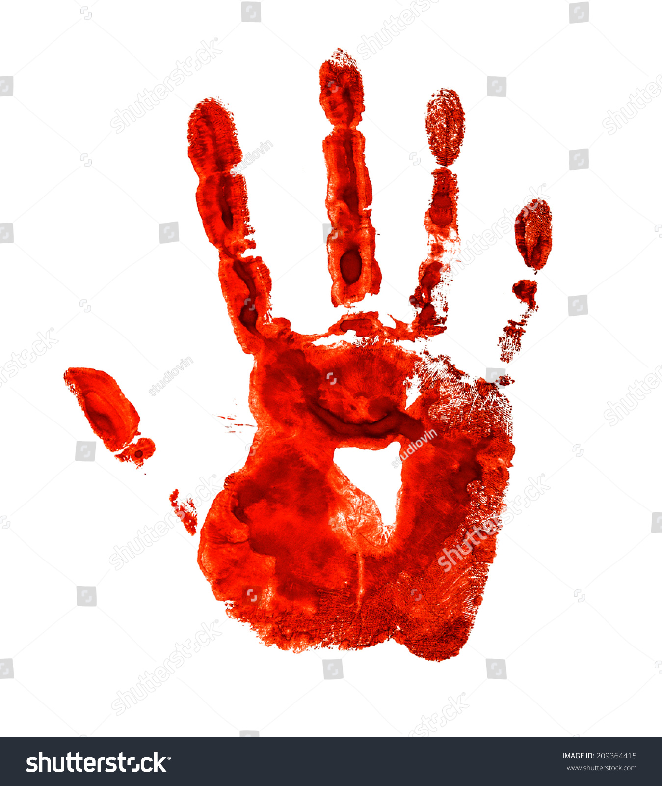 Bloody Handprint Isolated On White Background Stock Photo 209364415