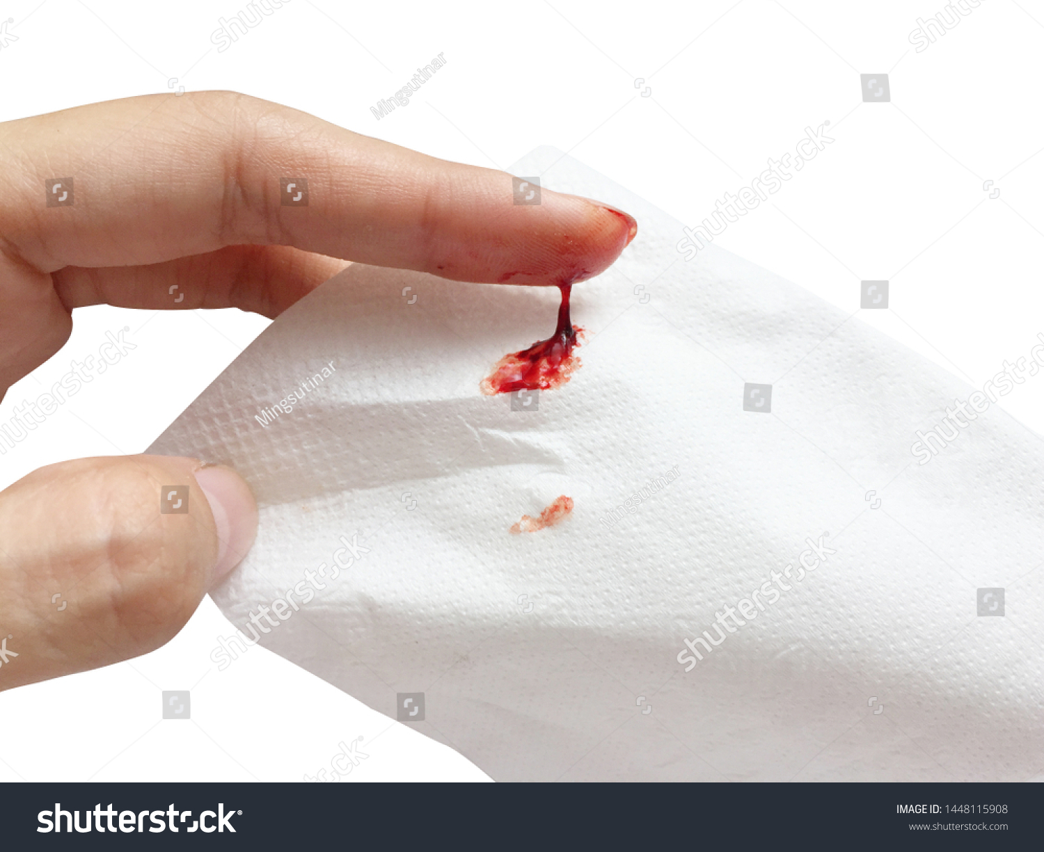 Bloody Snot Mucus Nosebleed Nose Picking With Blood On The Finger Isolated White Background