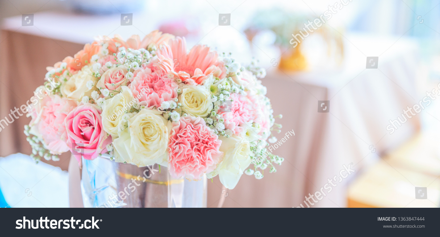 Blooming Fresh Flower Bouquet On Reception Nature Backgrounds