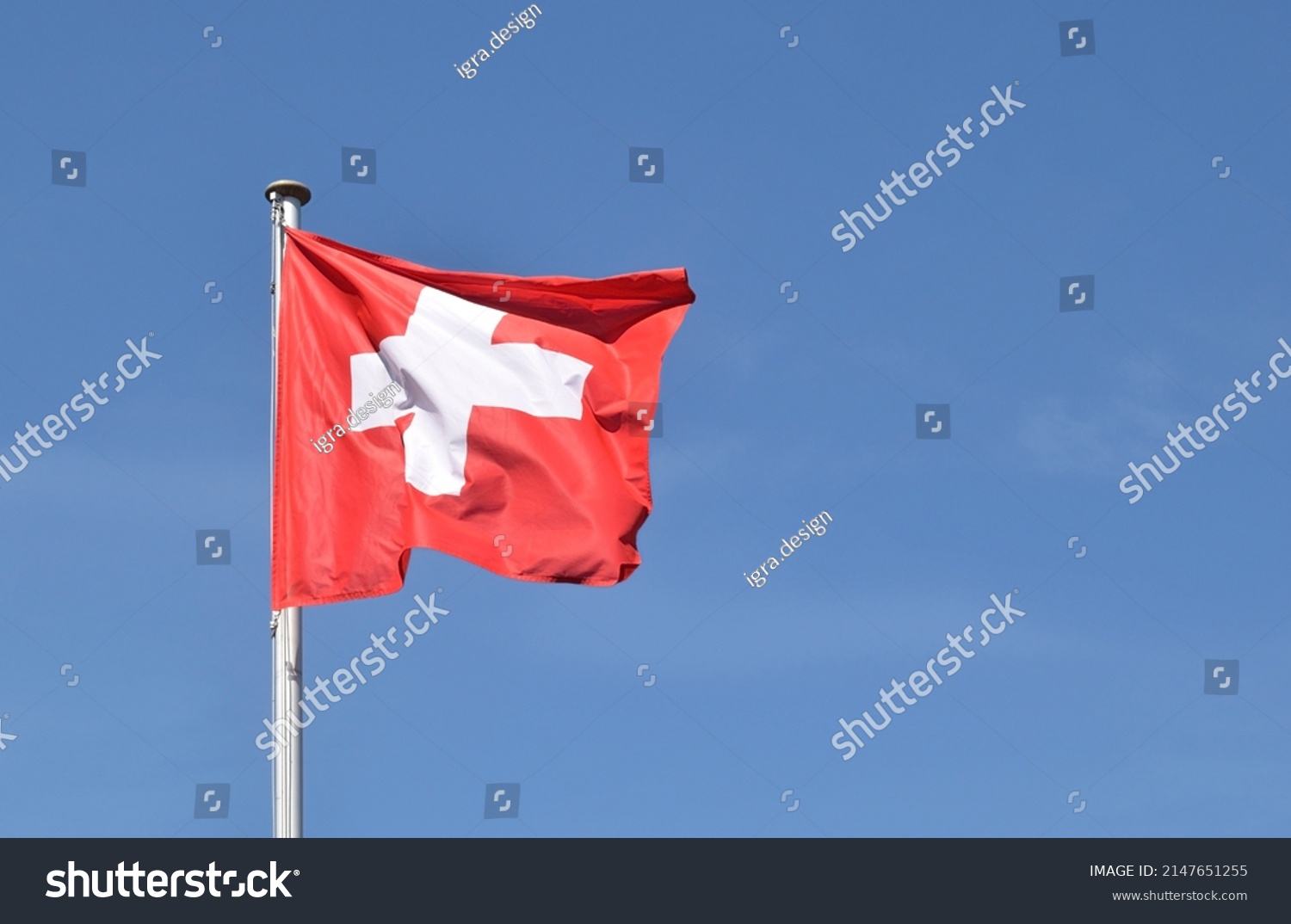 Blowing Waving Swiss Flag Red White Stock Photo 2147651255 | Shutterstock