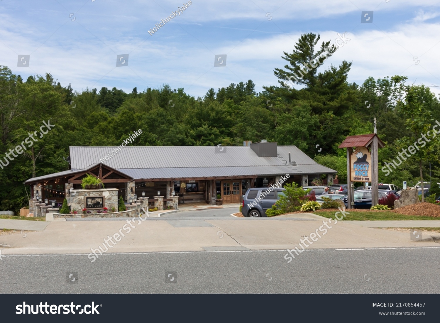 Blowing Rock Nc Usa20 June 2022 Stock Photo 2170854457 Shutterstock   Stock Photo Blowing Rock Nc Usa June Foggy Rock Eatery Pub On Us In Blocking Rock 2170854457 