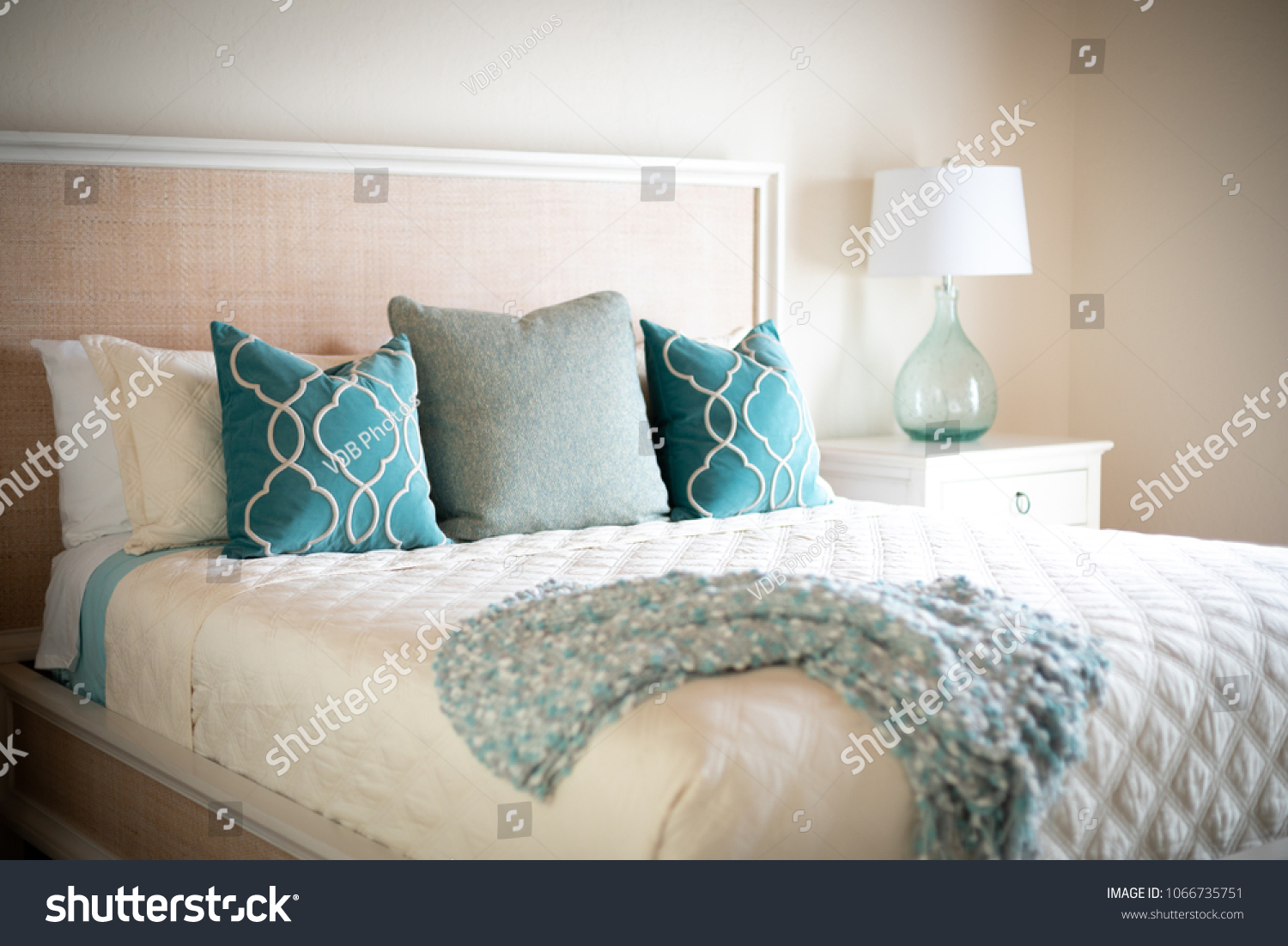 Blue Green Decorative Throw Pillows On Stock Photo (Edit Now