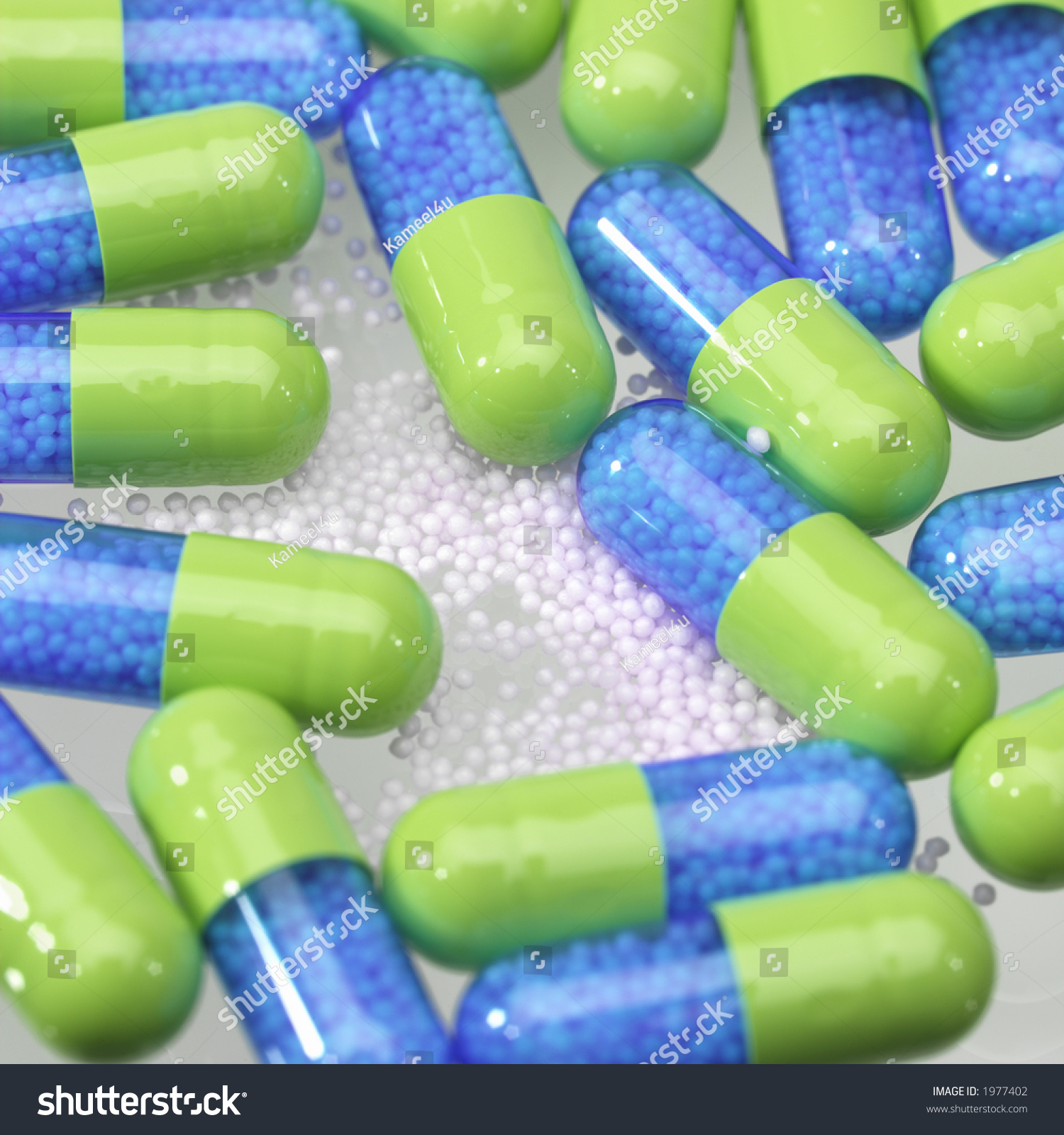 Blue And Green Pills Filled With Little White Balls Stock Photo 1977402 ...