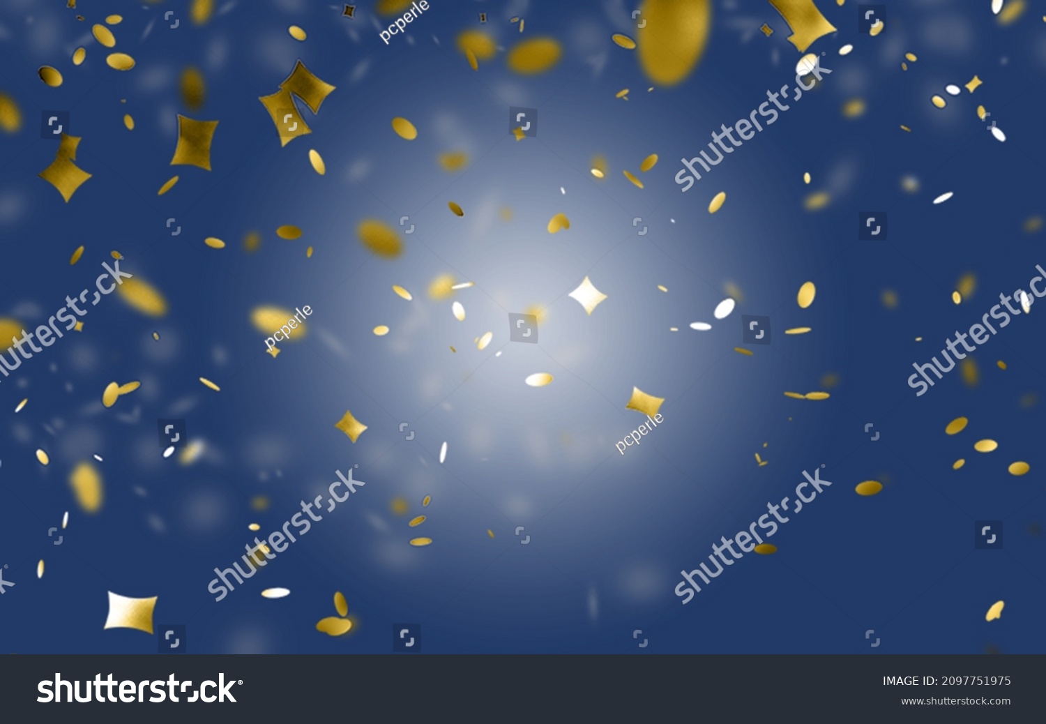 Blue Background Random Falling Golden Confetti Stock Illustration