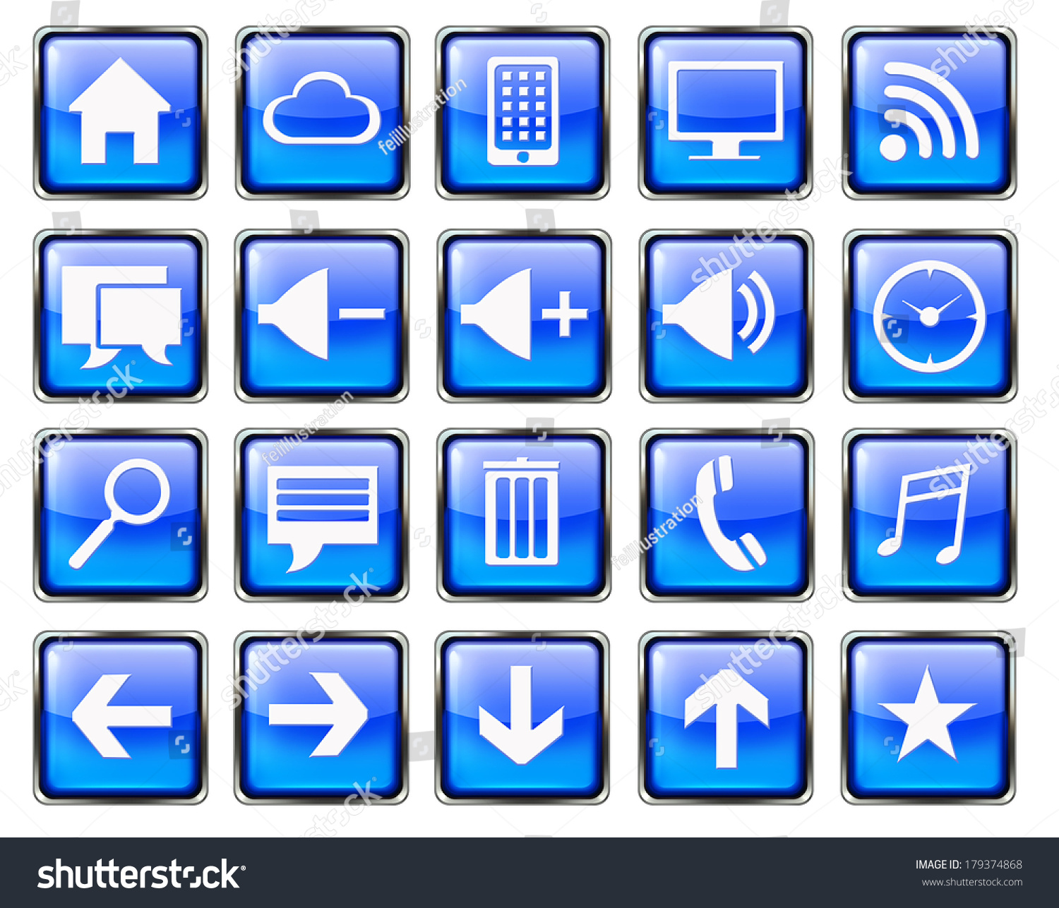 Blue Blank Square Phone Phone Icon Buttons Set Stock Photo 179374868 ...