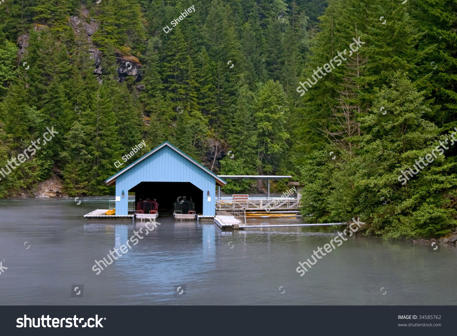 Blue Boathouse On Diablo Lake Washington Stock Photo Edit Now