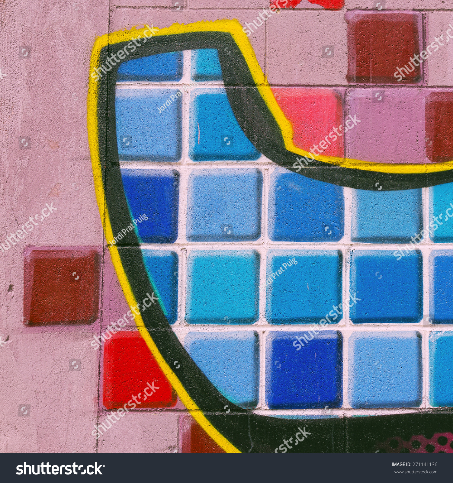 Blue Brick Shape On A Urban Wall On This Close Up Shot Of A Colorful ...