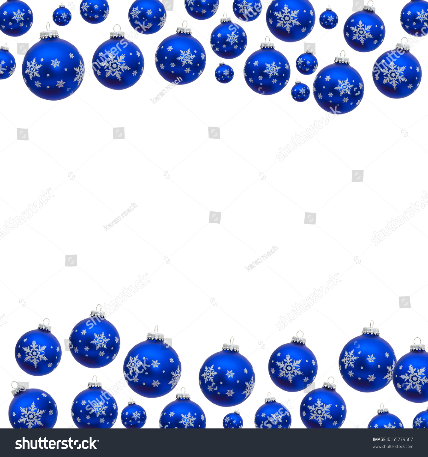 Blue Christmas Balls Making A Border With White Background, Christmas ...