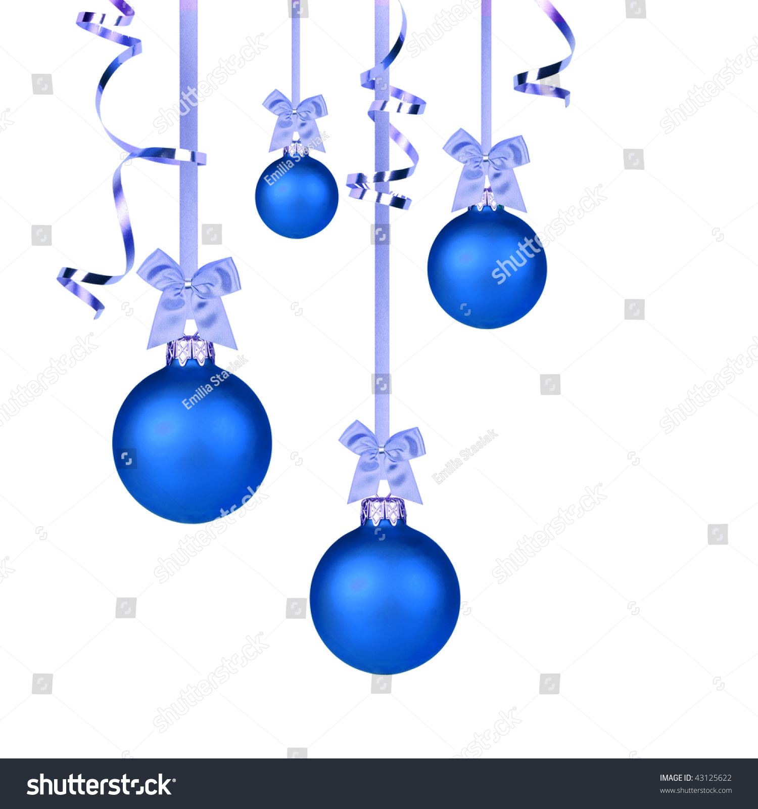 Blue Christmas Baubles Hanging Ribbons On Stock Photo 43125622 ...