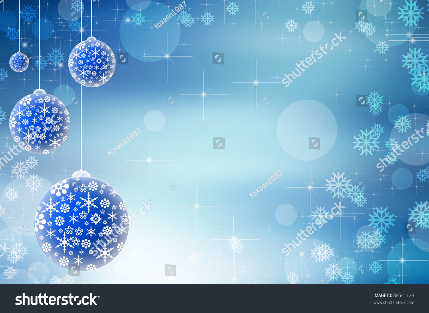 Blue Christmas Lights Background With Baubles Stock Photo 88541128