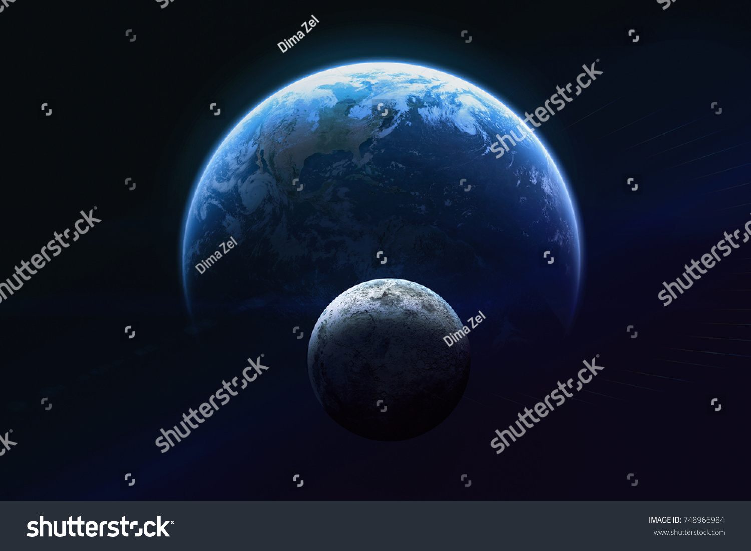 Blue Earth Moon Space Dark Background Stock Photo Edit Now