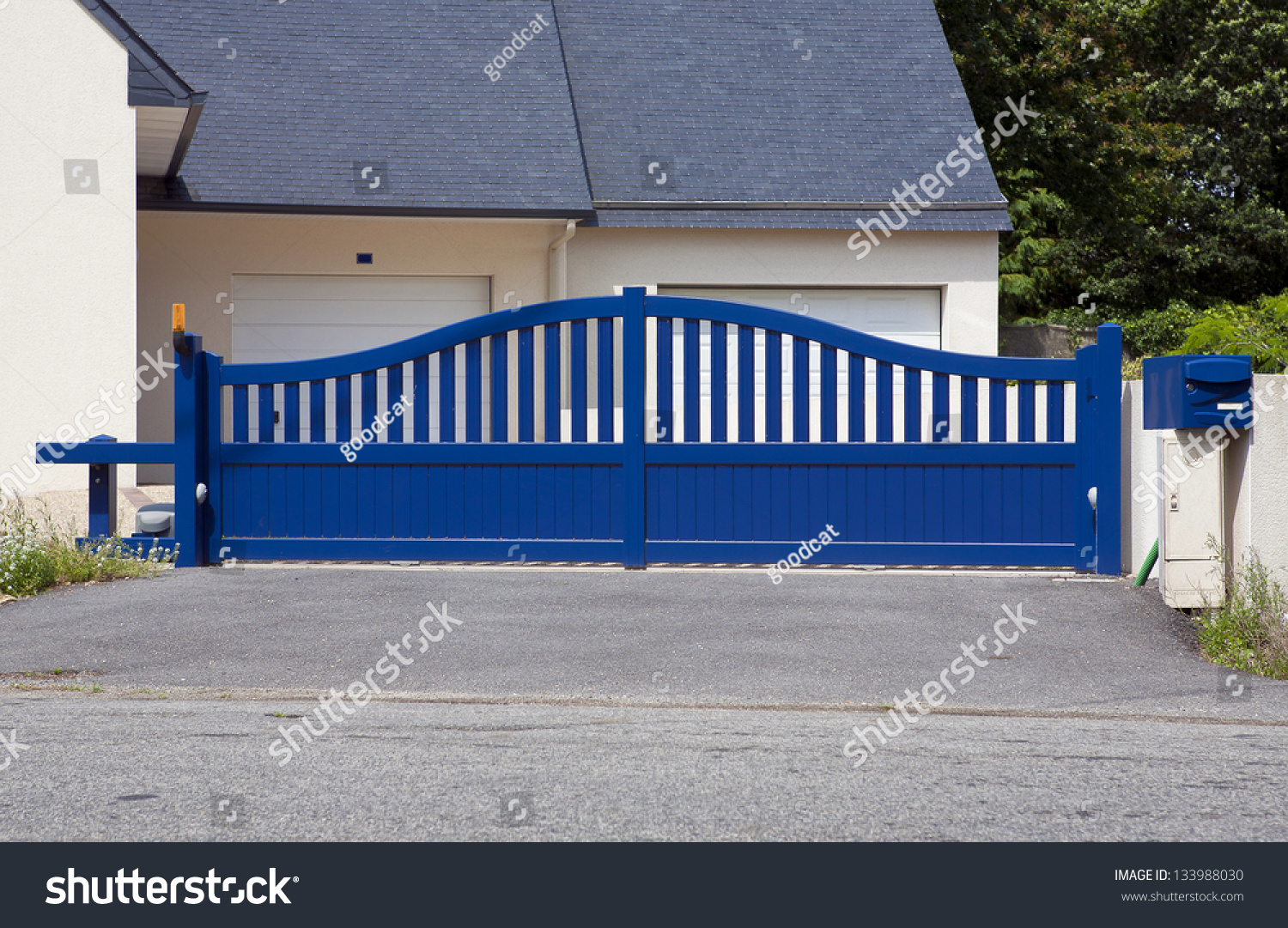 Blue gates new family house blue stock photo 133988030 shutterstock