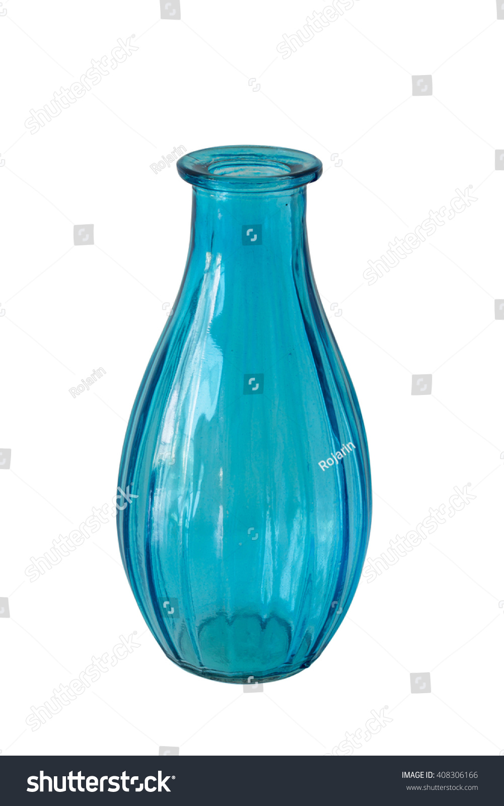 stock photo blue glass bottle vase di cut isolated on white background